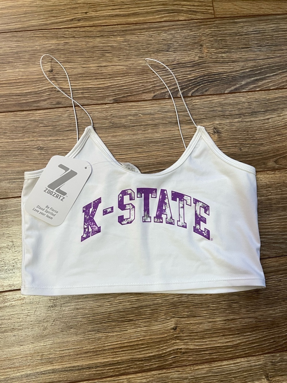 K-State White Cropped Tank Top with Purple Logo